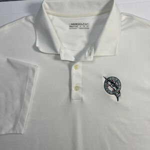 Nike Golf Fit Dry Florida Marlins Polo Shirt Men's XLarge White Embroidered Logo